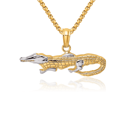 14K Solid Yellow Gold Alligator Necklace Chain Pendant Charm with chain 16inch