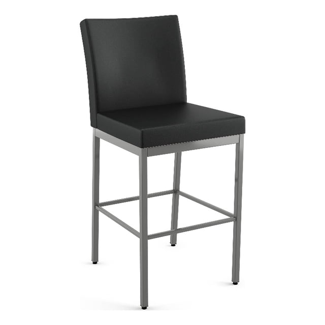 Amisco Perry Plus 26" Counter Stool - Black Faux Leather/Glossy Grey Metal