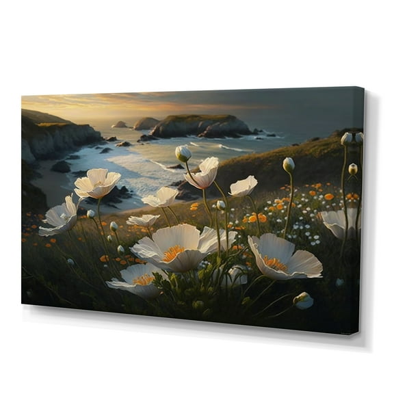 Designart White Flowers By The Coast I Canvas Wall Art