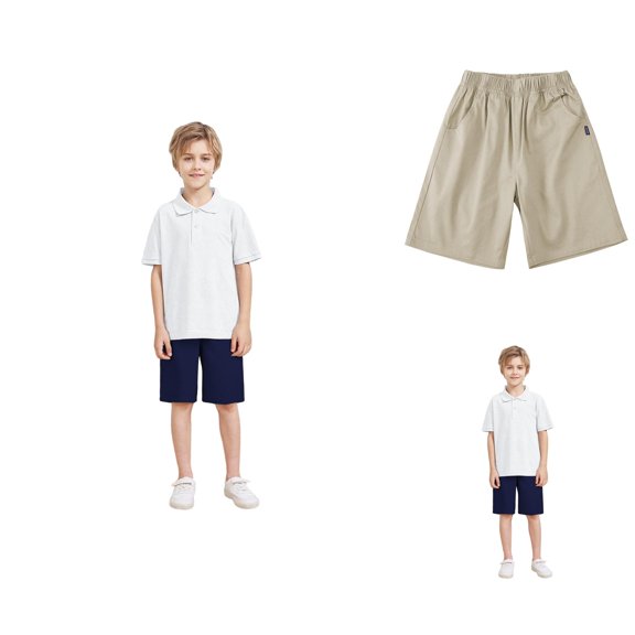 Boys Uniform Shorts Summer School Students Comfortable Elastic Waist Shorts for Boys 3 To 18 Years Twill