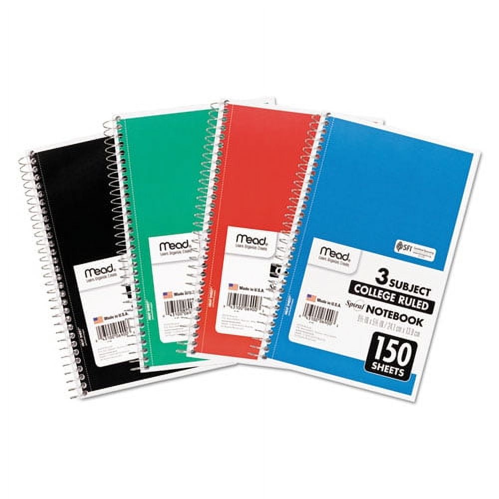 "Spiral Notebook, 3 Subject, Medium/college Rule, Randomly Assorted Covers, 9.5 X 5.5, 150 Sheets | Bundle of 5 Each"