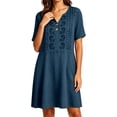 thumbnail image 7 of Bxsruta Women's Embroidered Short Sleeve V Neck Smock Dress Casual A Line Tunic with Pockets Cocktail Length Pull on Loose Fit for Summer Vacation Everyday Wear, 7 of 7