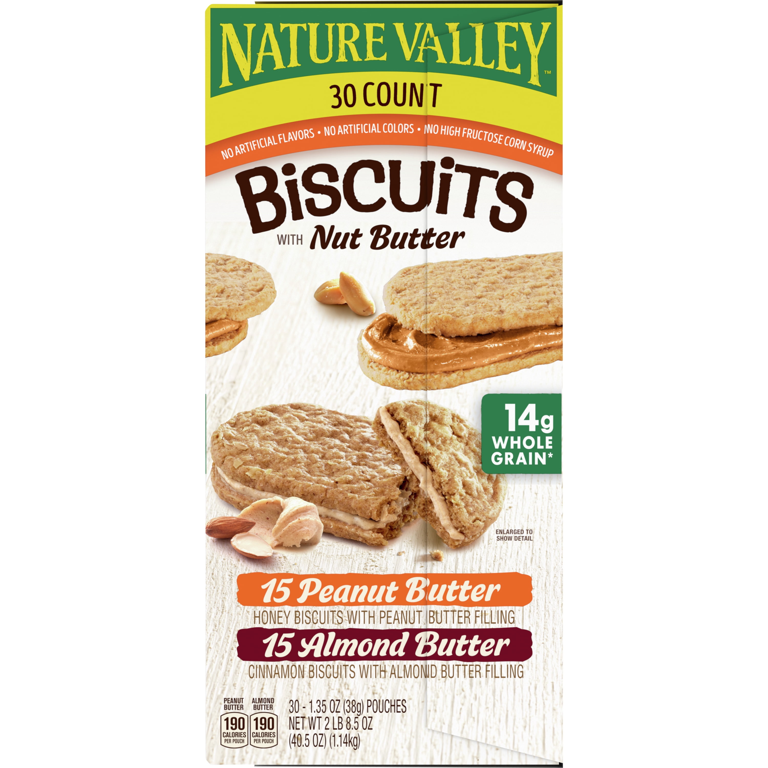 Nature Valley Biscuit Variety Pack, Peanut Butter & Almond Butter, 30 ct, 40.5 OZ