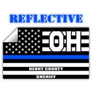 Reflective Henry County Ohio OH Thin Blue Line Stealthy Old Glory USA Flag | Honoring Law Enforcement Officers Sheriffs | County State Decal Bumper Sticker 3M Vinyl 3" x 5"