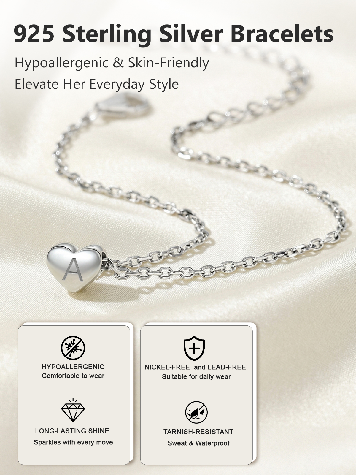 Silvora Initial Heart Bracelet 925 Sterling Silver photo 6