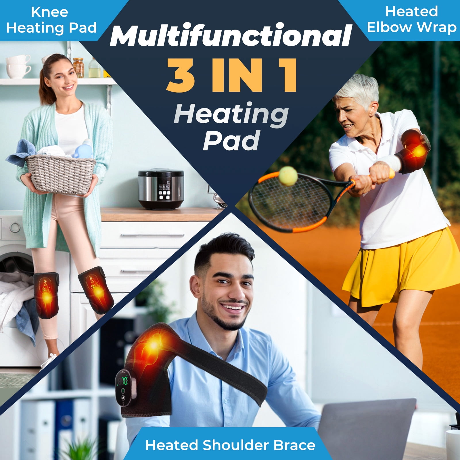 Knee Massager with Heat, Heating Pad for Knee Shoulder Elbow, Heated Knee Brace Wrap with Massage,Black 1Pair