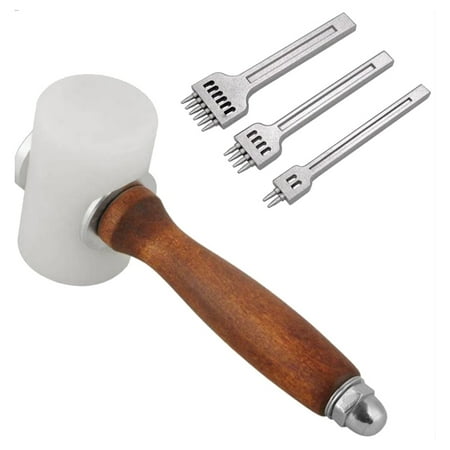 

Vervmczn Leather Carving Hammer Mallet Punch Kit Wooden Handle Nylon Hammer 4mm Spacing Hole Puncher for DIY Leather Work