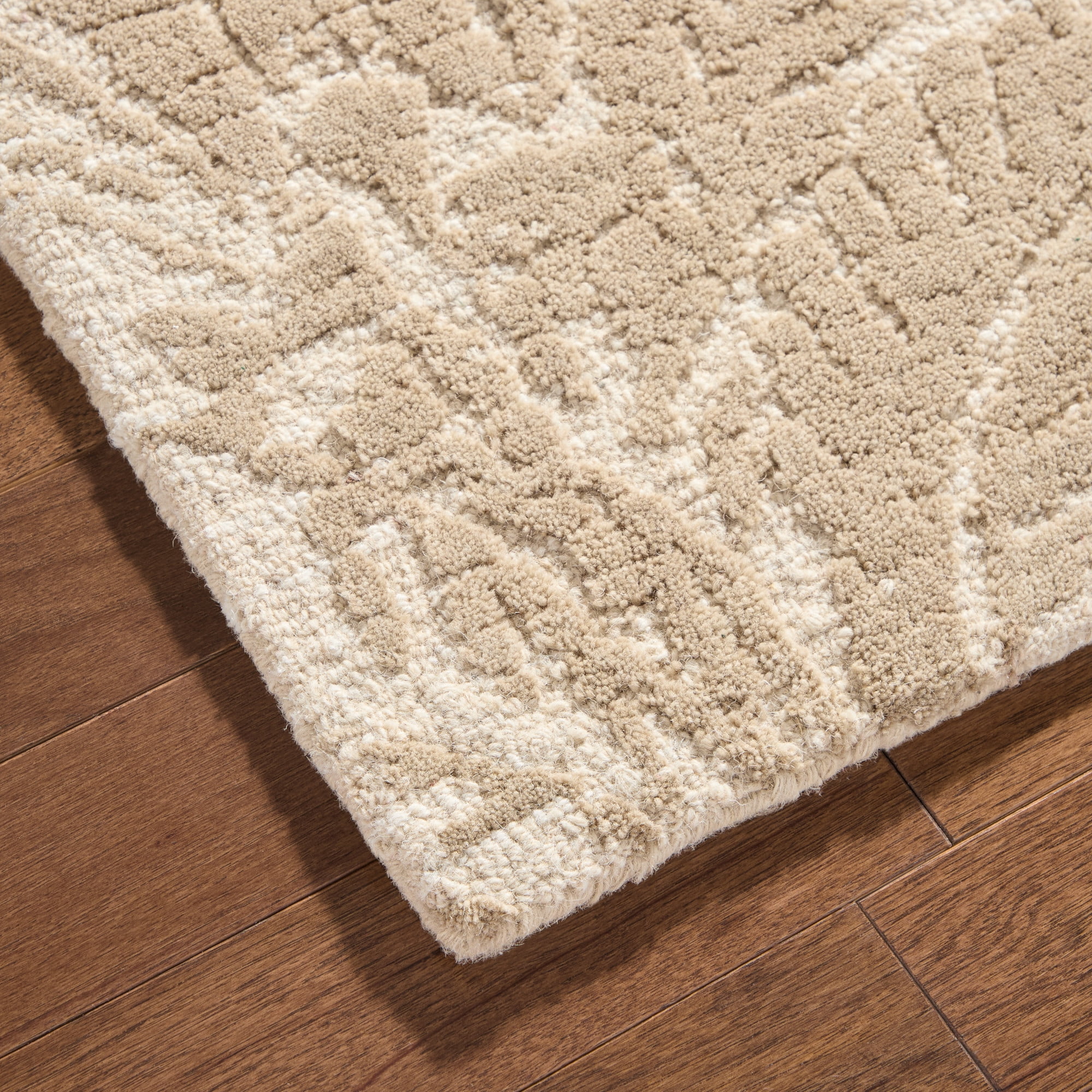 NICOLE MILLER NEW YORK Mod Damask Chambray Handcrafted Area Rug, 100% Wool Rug, Taupe, 8'x10'