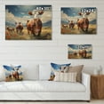 thumbnail image 4 of Designart "Grazers Geometric Cattle Pastoral art painting I" Animals Print on Natural Pine Wood, 4 of 5