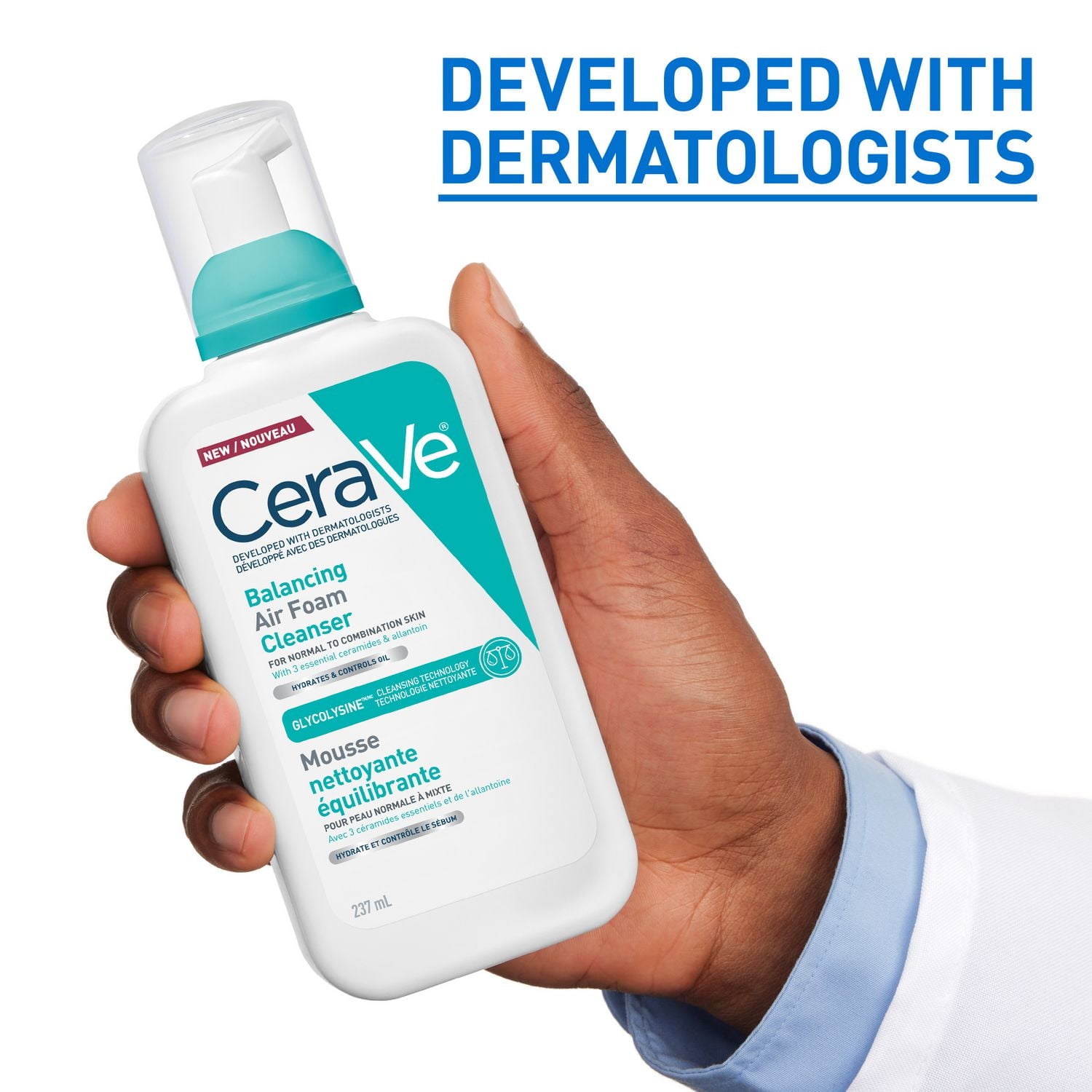 CeraVe Nettoyant Moussant Équilibrant, Gel Avancé avec Technologie Glycolysine pour Peau Normale à Mixte, 237 ml