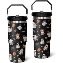 30 oz Halloween Tumbler Insulated Stainless Steel - Spooky Goth Ghost Travel Coffee Cup & Water Bottle, Witchy Goth Decor - Cute Ghost Gift For Mom, Dad, Sister - Spirit Halloween Cup