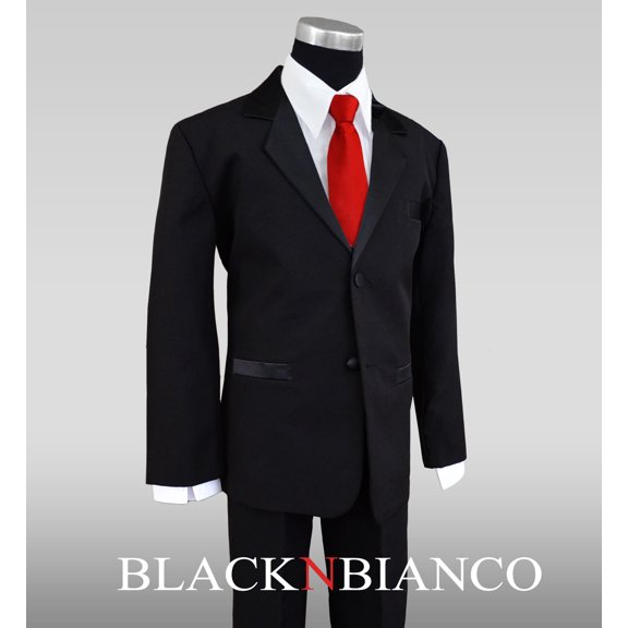 Boys Tuxedo Dress Suit with a Red Neck Tie