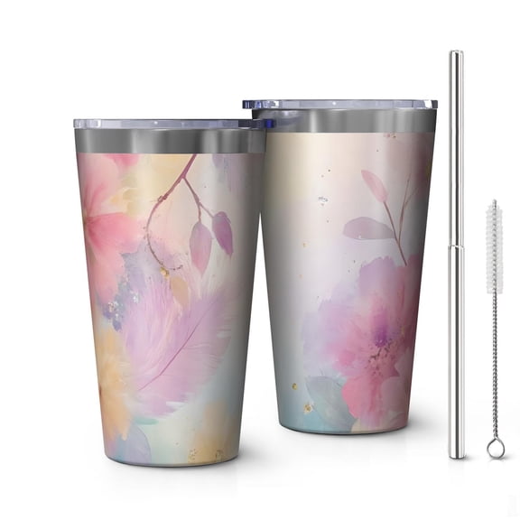 16oz Tumblers Colorful Floral Pattern Stainless Steel Vacuum Insulated Double Wall Travel Tumbler Cups Mug with Lid and Straw,Cleaning Brush for Coffee,Tea