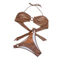 thumbnail image 1 of Conjunto de bikini de dos piezas para mujer sujetador de levantamiento de senos con cuello halter + traje de baño de tanga de color en contraste VISgogo, 1 of 6
