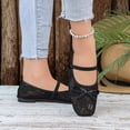 thumbnail image 5 of Black Womens Breathable Mesh Square Toe Flats Slip On Hollow Out Bow Accent Flat Sole Casual Outdoor Versatile Mesh Shoes, 5 of 9