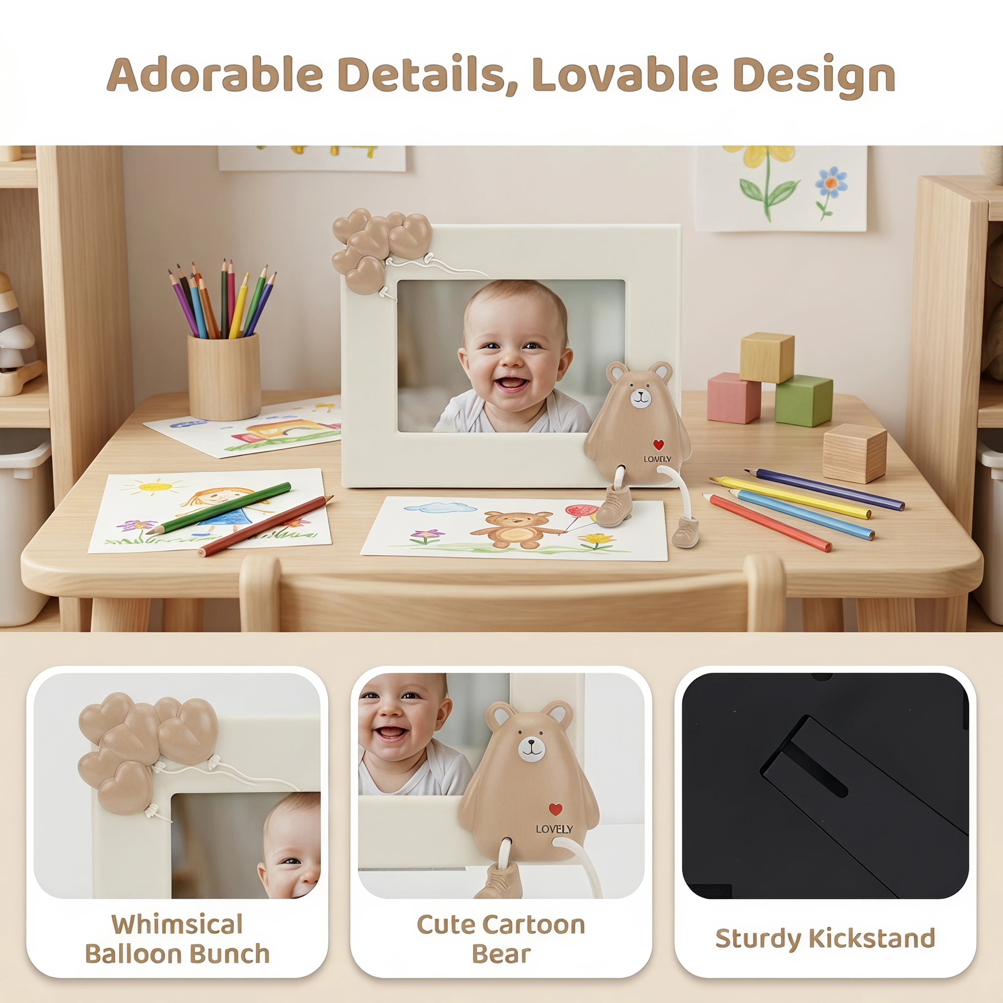 Unique Bargains Cartoon Shatterproof Cute Plastic Photo Frame Beige Place Horizontally 5" x 7"