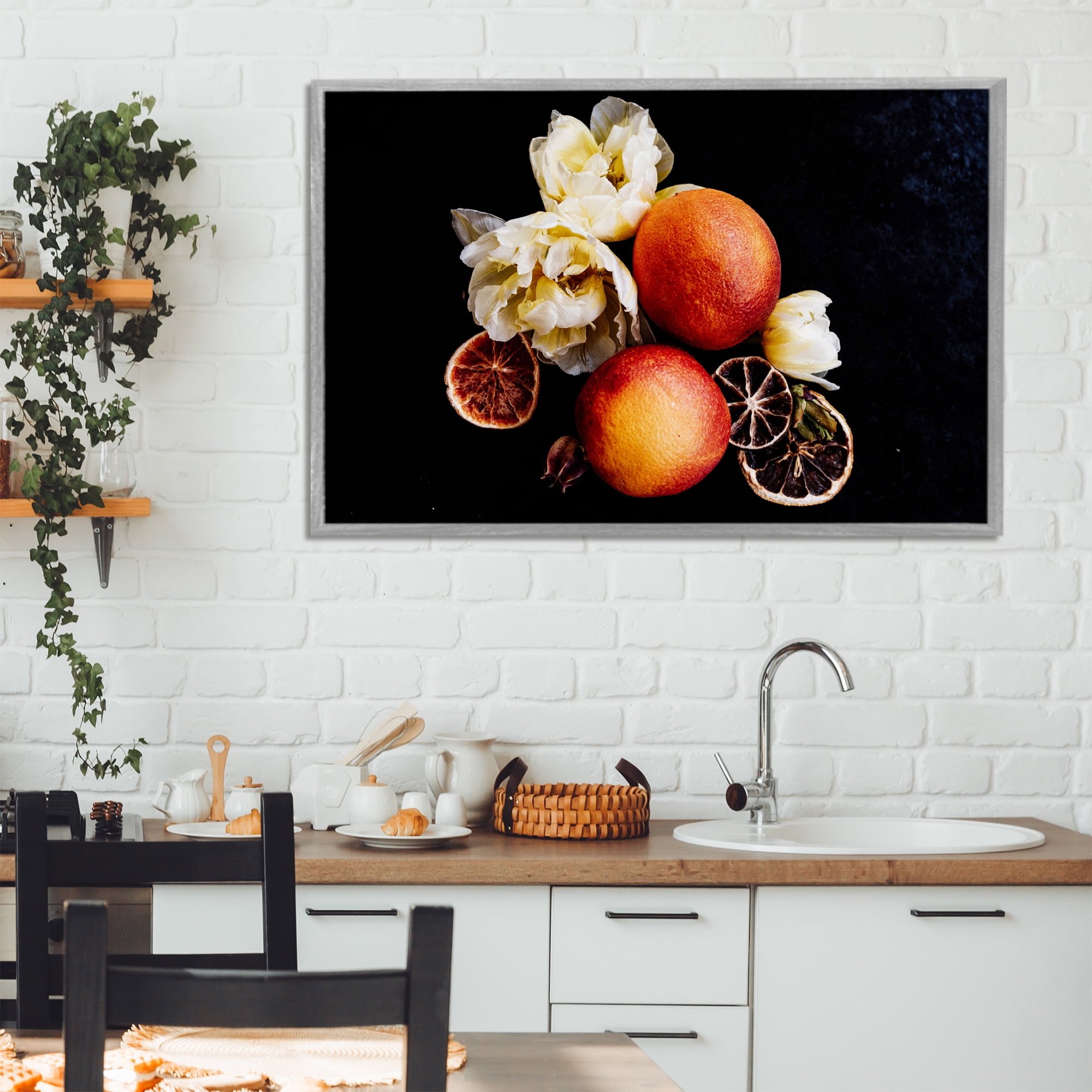 The Still Spring Fruit Gray Framed Giclee Art, design by Amy Carroll