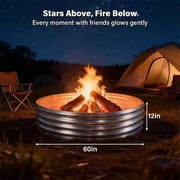 5FT Diameter Camp Fire Ring Pit, Large Round Galvanized Steel Fire Pit, Heavy Duty Steel Fire Pit Silver for Backyard, Camping, Bonfire (5x5x1FT)