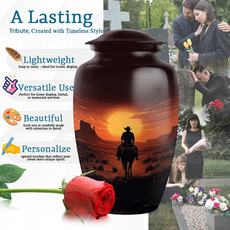 Desert Sunset Cowboy Cremation Urn, Western Themed Urns For Ashes Adult Male, Urns For Human Ashes, Cremation Urn For Ashes, Cowboy Memorial Keepsake, Size 6 Inch 1pcs
