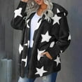 thumbnail image 6 of Fuzzy Shaggy Jacket Full Zip Up Women Hooded Warm Winter Coat Stars Pattern Oversize Fleece Sweater Cardigans (L, Black), 6 of 7