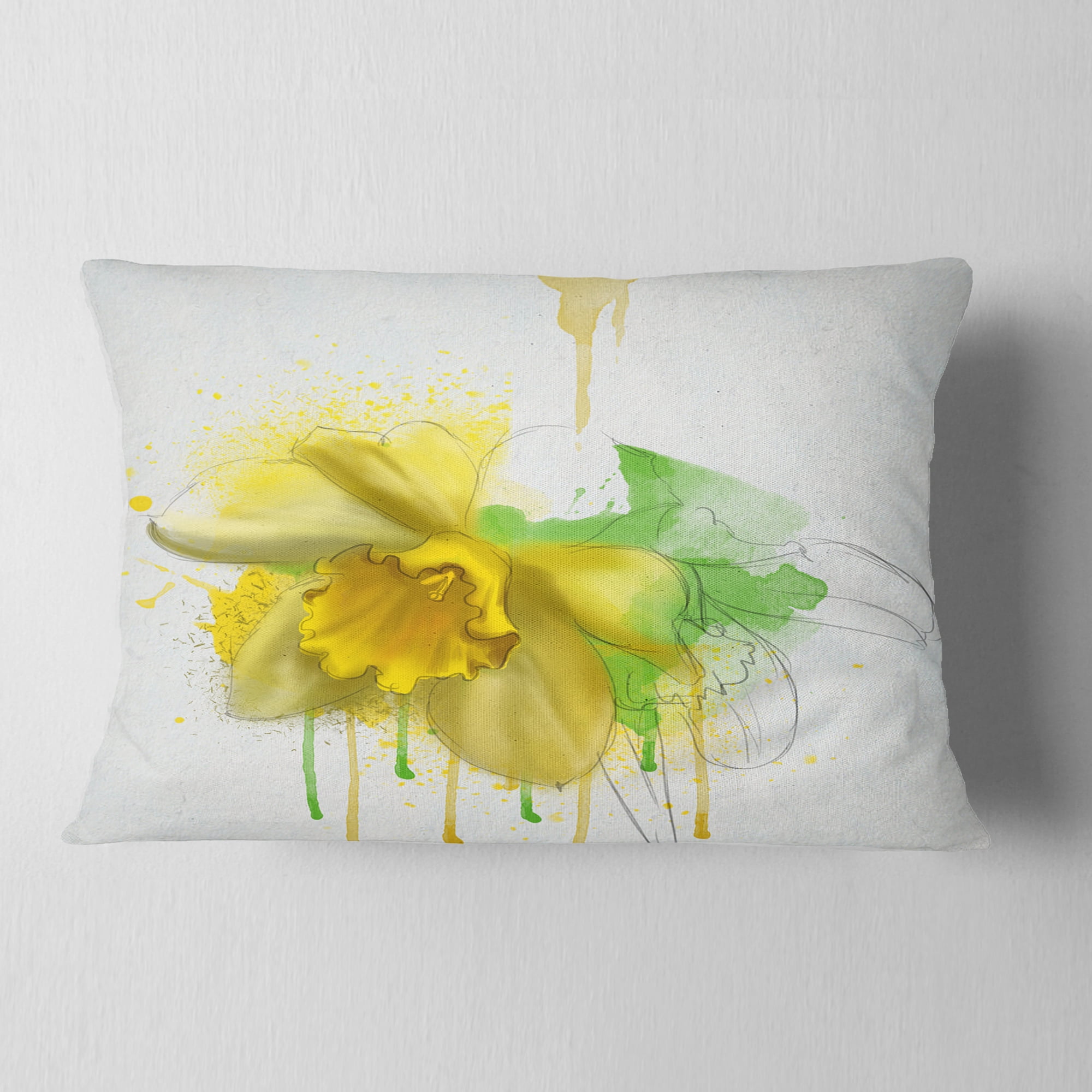 Designart Yellow Narcissus Flower Watercolor - Floral Throw Pillow - 12x20