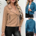 thumbnail image 3 of Chaqueta de mujeres Chaqueta de motociclista para mujer, solapa con muesca, cremallera, manga larga, bolsillos, abrigo informal 1 1, 3 of 5