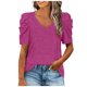 thumbnail image 1 of Top de manga corta con cuello en V para mujer - Color liso, corte holgado, poliéster - Camisa informal y elegante para el día a día y actividades al aire libre, fácil de combinar con leggings, 1 of 5