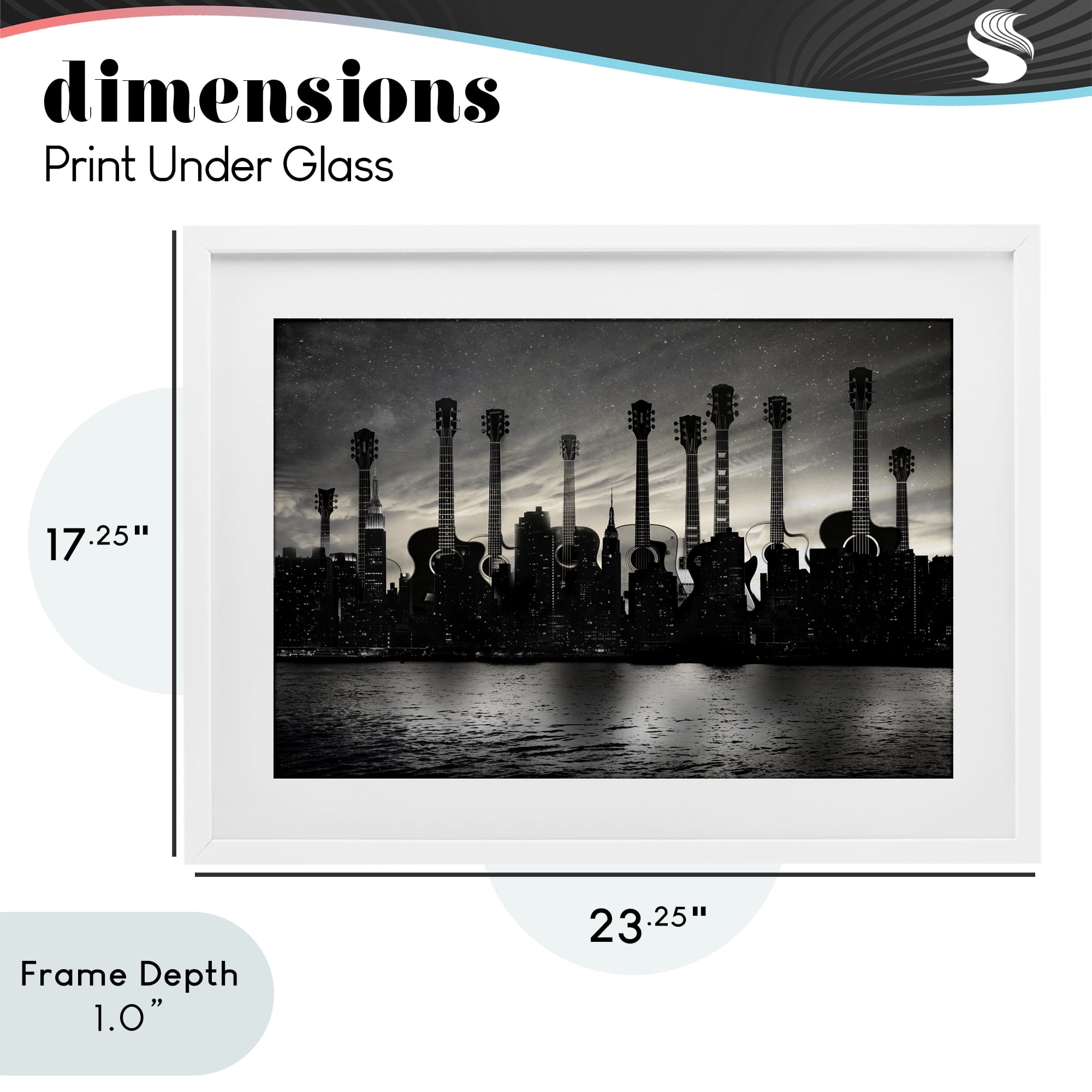 Stupell Industries Guitar Skyline Cityscape White Framed Print Under Glass, design by CAD Designs