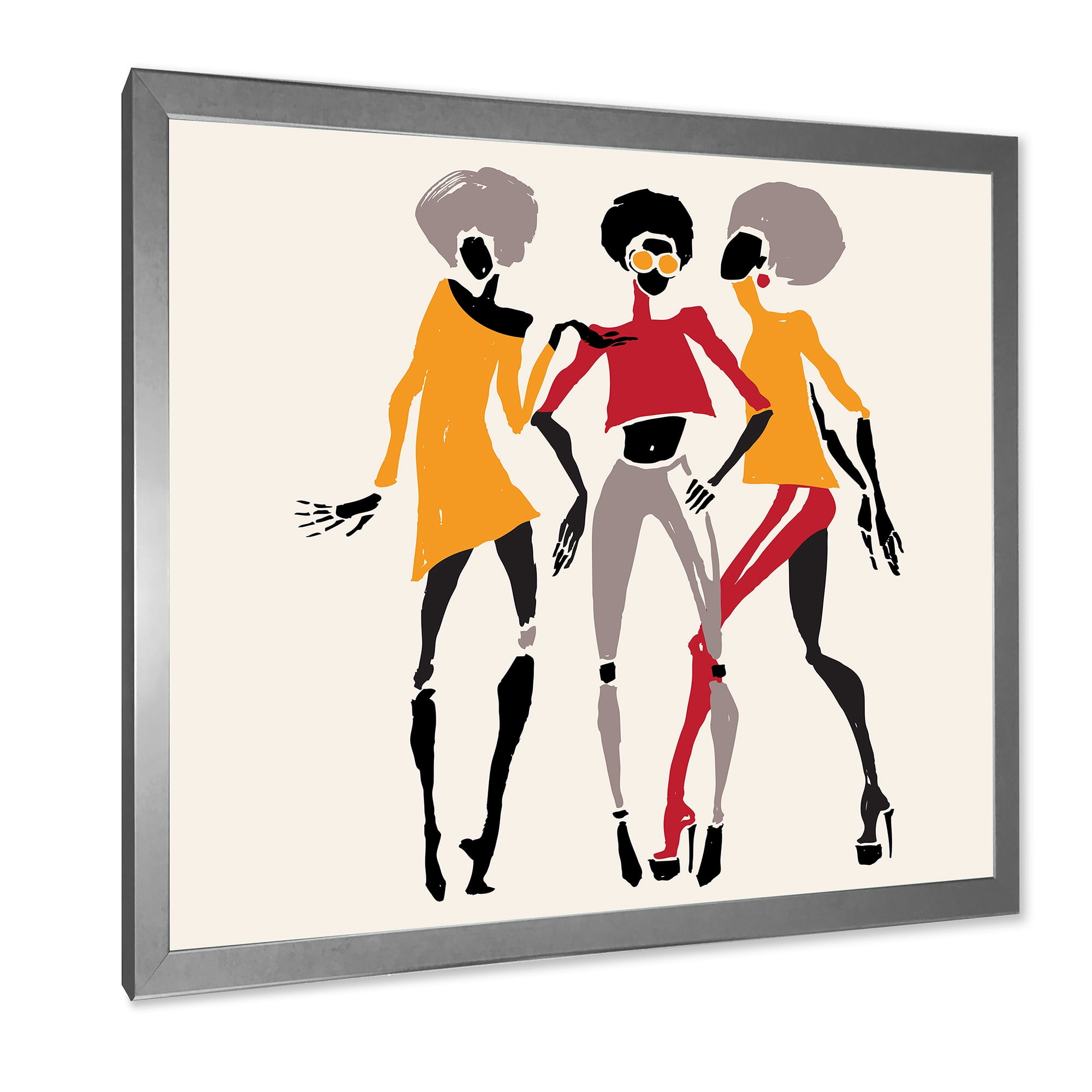 Designart 'African American Women Silhouettes Red and Yellow II' Modern Framed Art Print