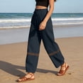 thumbnail image 2 of VBVC Women's Drawstring Cotton-Linen Harem Pants,Crochet Lace Hem Cropped Trousers For Women,Ladies Comfy Boho Beach Joggers with Pockets,Navy,S-2XL, 2 of 10