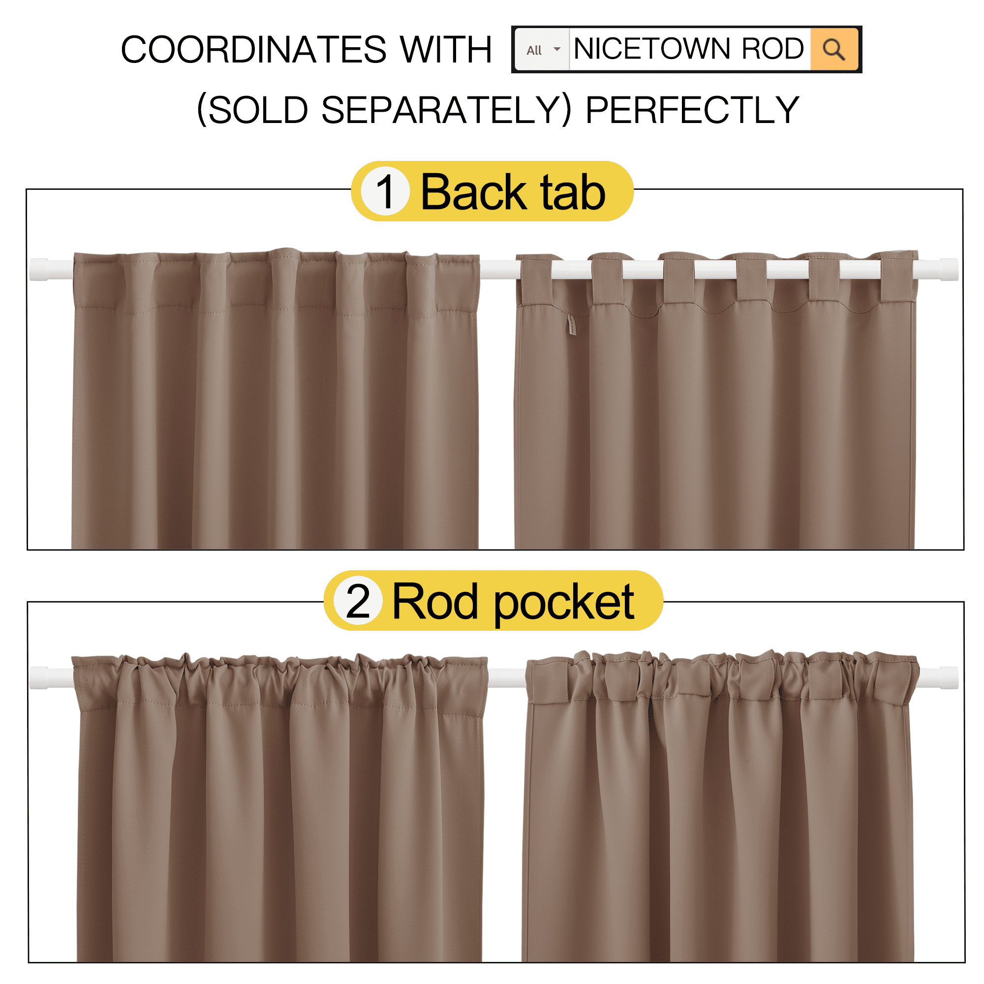 NICETOWN Blackout Bedroom Curtains Modern Privacy Backtab/Rod Pocket Heat Reflecting Curtains, W42 x L40, Set of 2, Cappuccino