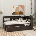 thumbnail image 4 of Twin Size L-shaped Bookcases Bed with Power Outlets, USB Charging Ports,Two Drawers,Espresso, 4 of 17