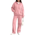 thumbnail image 4 of Women Casual Zip‑Up Hooded Jacket & Wide Leg Pants Set Solid 2 Piece Tracksuit Loose Fit Outfit for Autumn Winter, 4 of 6