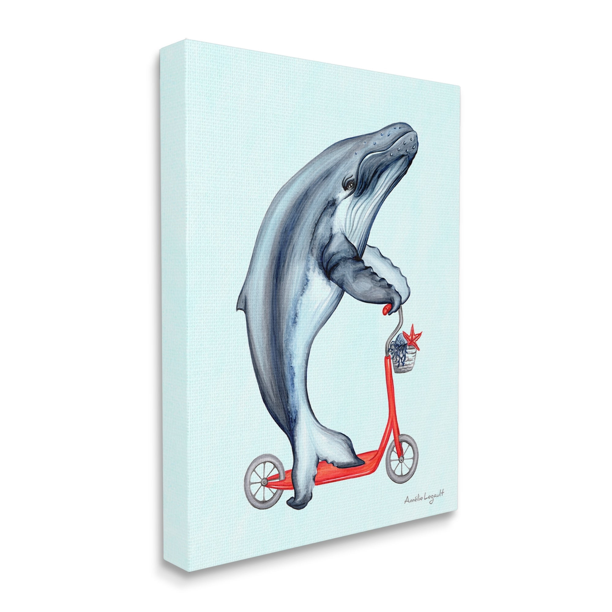 Stupell Industries Whale Riding Red Scooter Marine Sea Life Graphic Art Gallery Wrapped Canvas Print Wall Art, Design by Amelie Legault