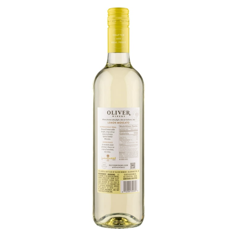 Oliver Winery Lemon Moscato 6.8% ABV Glass Bottle, Real Fruit