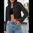 thumbnail image 4 of Chaqueta Corta de Piel Sintética para Mujer, Cuello Vuelto, Bolsillo con Solapa y Broches, Estilo Retro. Negro XXXL, 4 of 10