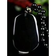 EOEMY Natural Black Obsidian Chinese Zodiac Necklace Amulet Animals Pendant Bead Chain-Dog