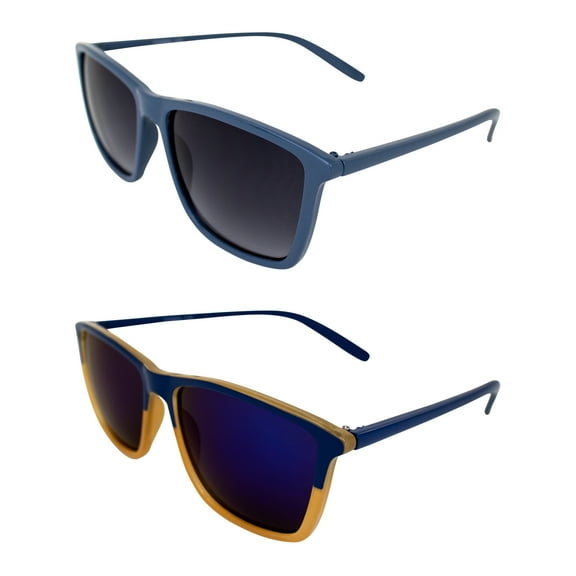 AlterImage Bask Fashion Retro Sunglasses for Men or Women 2 Pair Vintage Style Blue & Tortoise Frames w/Smoke & G-Tech Blue Lenses