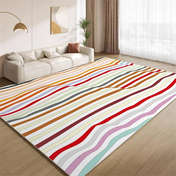 Illusion Colorful Stripes Area Rugs, Vintage Multicolor Carpet, Washable Non Slip Low Pile Soft Rug for Living Room Bedroom Office Decor Mat 2x3ft