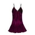 thumbnail image 4 of Bpmpbo Fashion Women Camisole Nightdress Sleeveless Sleepwear Summer Lace V Neck Short Sleepshirts Casual Solid Ice Silk Sleep Dress with Removable Chest pads Adjustable shoulder straps, 4 of 5