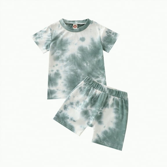 Boys Clothes Baby Outfits for Kids Summer Cotton Round Neck Printed Short-sleeved Running Suit 0 3 6 12 18 24 Months Clothing Sets T-shirt with Elastic Waist Shorts Outfit 2-Piece Set