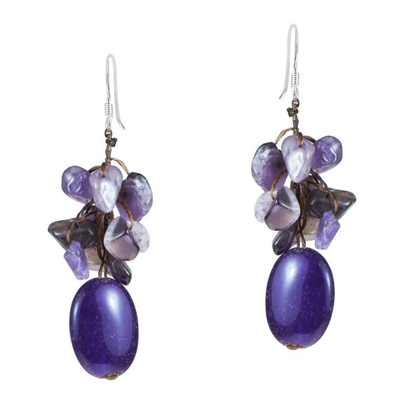 Stunning Purple Amethyst Ovals with Chunky Stone Accents Dangle Earrings