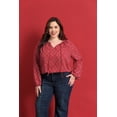thumbnail image 4 of CASSIE LIZ Plus Size Womens Tops Red Long Sleeve Boho Blouses V Neck Chiffon Shirts Elegant Casual Fall Shirts with Drawstring Neckline XL 14W 16W, 4 of 7