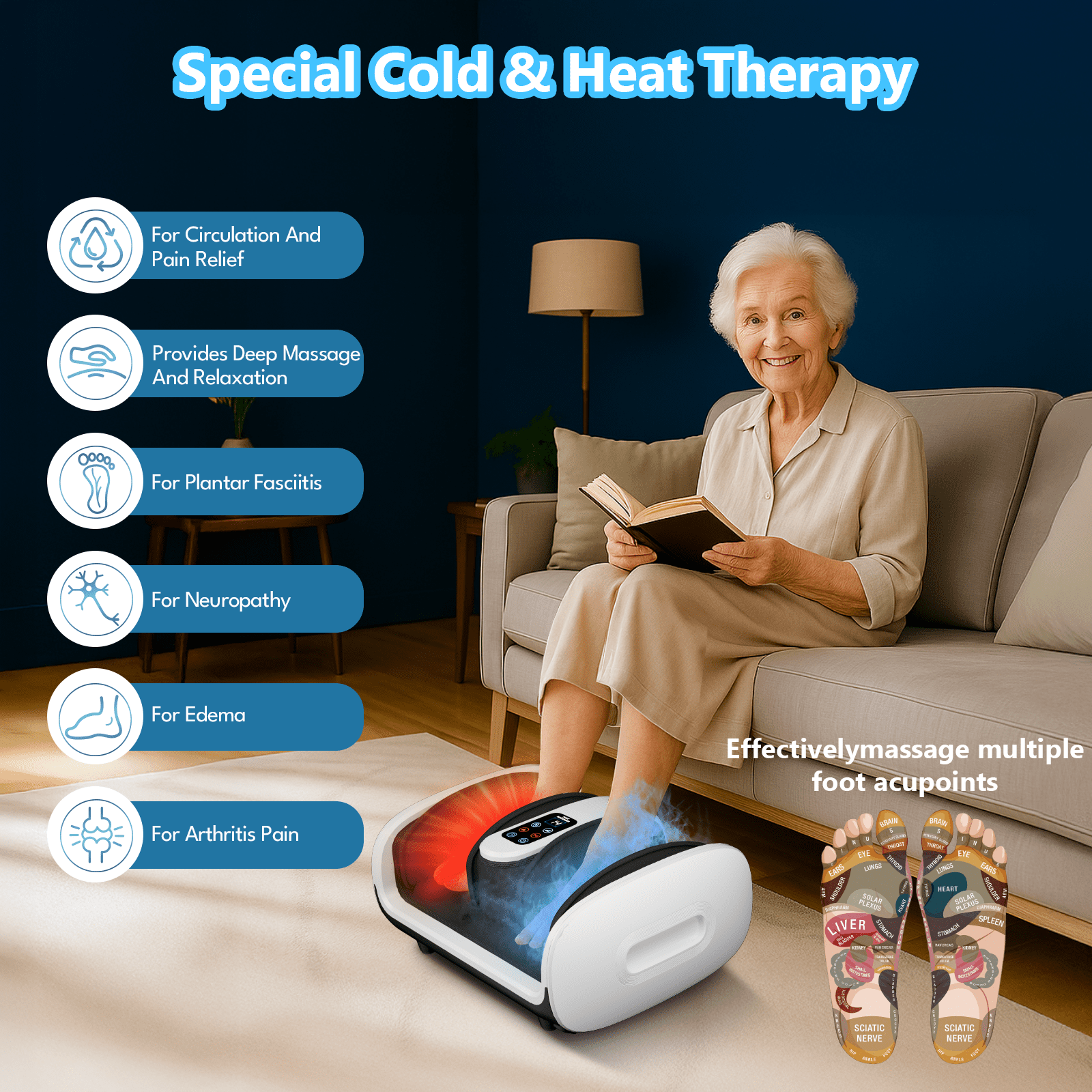 Laxodor Shiatsu Foot Massager with Heat & Ice Therapy, FSA/HSA Eligible, Suitable for Multiple Occasions, Perfect Gift Choice, White
