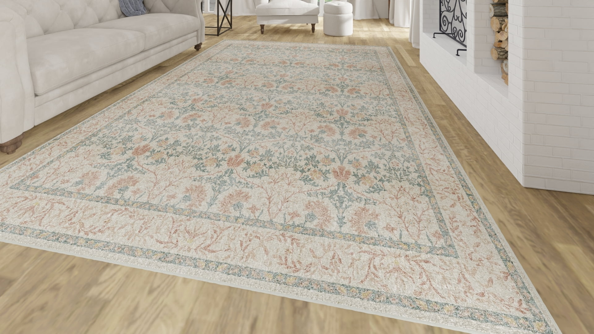 E-Z Wash Traditional Medallion Pattern Velvet Plush Green, Room Size Machine Washable Area Rug 8X10, Ideal for Living Room, Dining Room, Bedroom