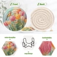 thumbnail image 4 of Haosy Set of 6 Drink Woven Coaster with Holder Heat Resistant Non-Slip Bar Coasters 4 Inches Watercolor Bird Tulip, 4 of 7