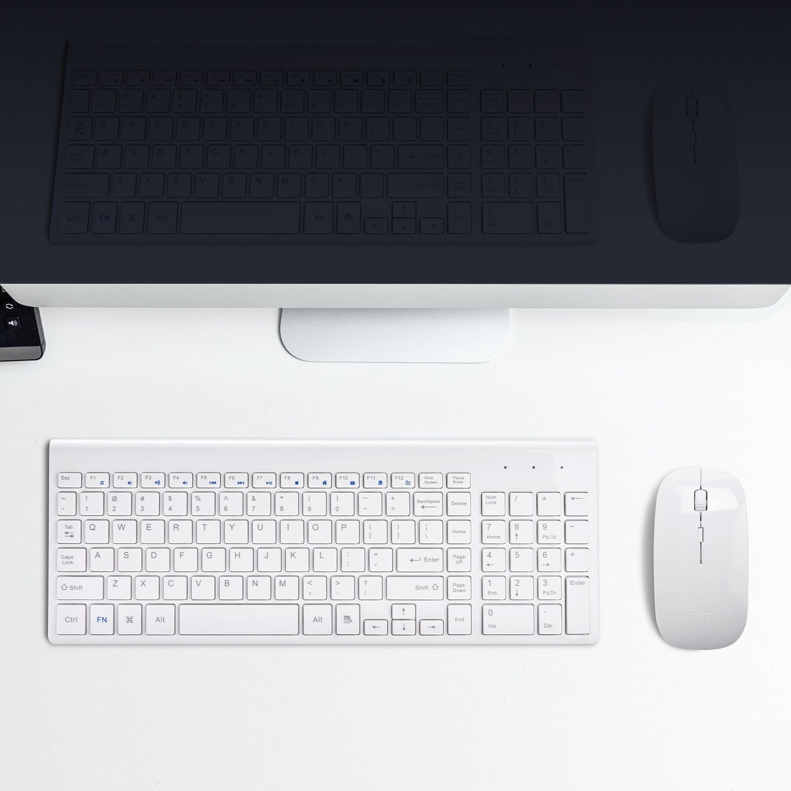 RVP+ Wireless Keyboard and Mouse Ultra Slim Combo, 2.4GHz Cordless USB Mouse and Keyboard PC Laptop Computer - White (RVP-KM100-W)