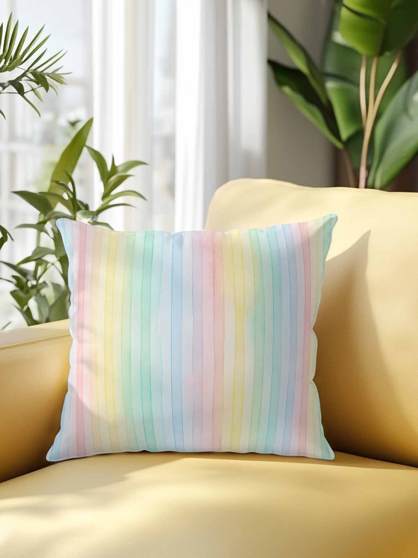 1 Pack Outdoor Throw Pillow, Colorful Striped Waterproof Pillow with Insert Included, Farmhouse Vertical Striped Watercolor Decorative Accent Cushion Sofa Pillows for Patio Porch, 16 x 16 In