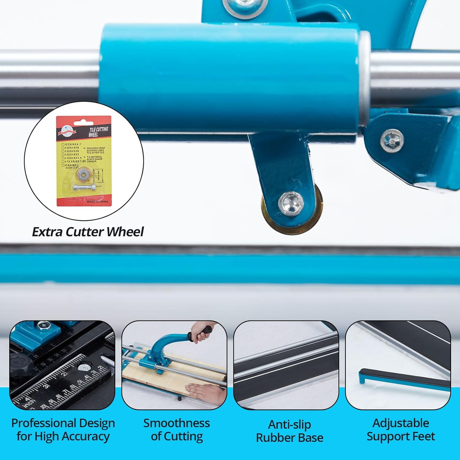 24-Inch Manual Tile Cutter with Tungsten Carbide Wheel Laser Guide and Dual Rails for Precision Cutting of Ceramic Porcelain and Glass Tiles