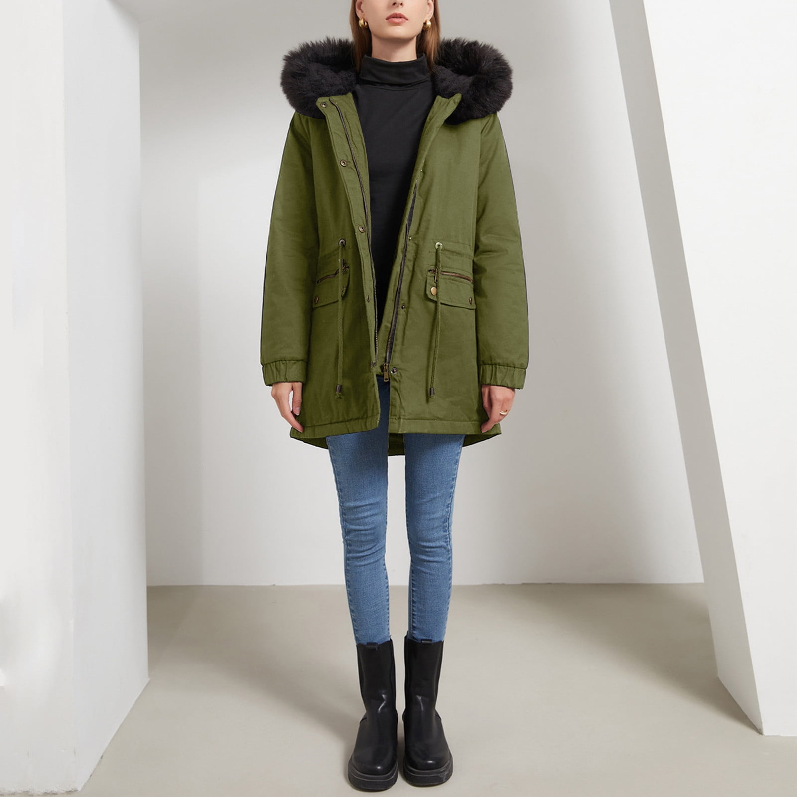 BVOFAR Women's Winter Warm Heavy Coat Plus Size Thicken Parka Jackets with Faux Fur Hood Casual Zip up Outerwear Coats with Pockets